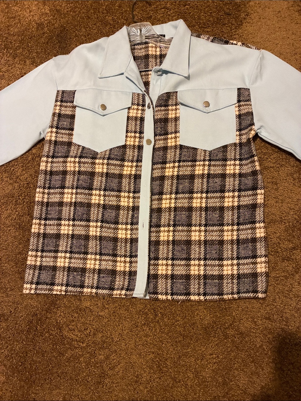 A.C.G. Light Blue & Plaid Women’s Button-Up Shacket. Size M. SO CUTE! BRAND NEW